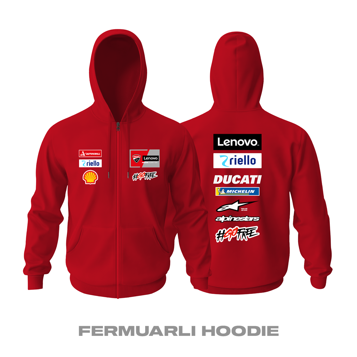 Ducati Team: Francesco Bagnaia Edition Fermuarlı Kapüşonlu Hoodie