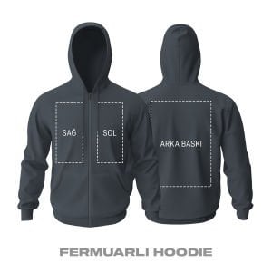 Kişisel Baskı - Füme Fermuarlı Hoodie