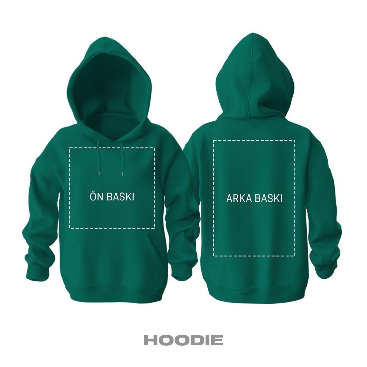 Kişisel Baskı - Petrol Yeşili Kapüşonlu Hoodie