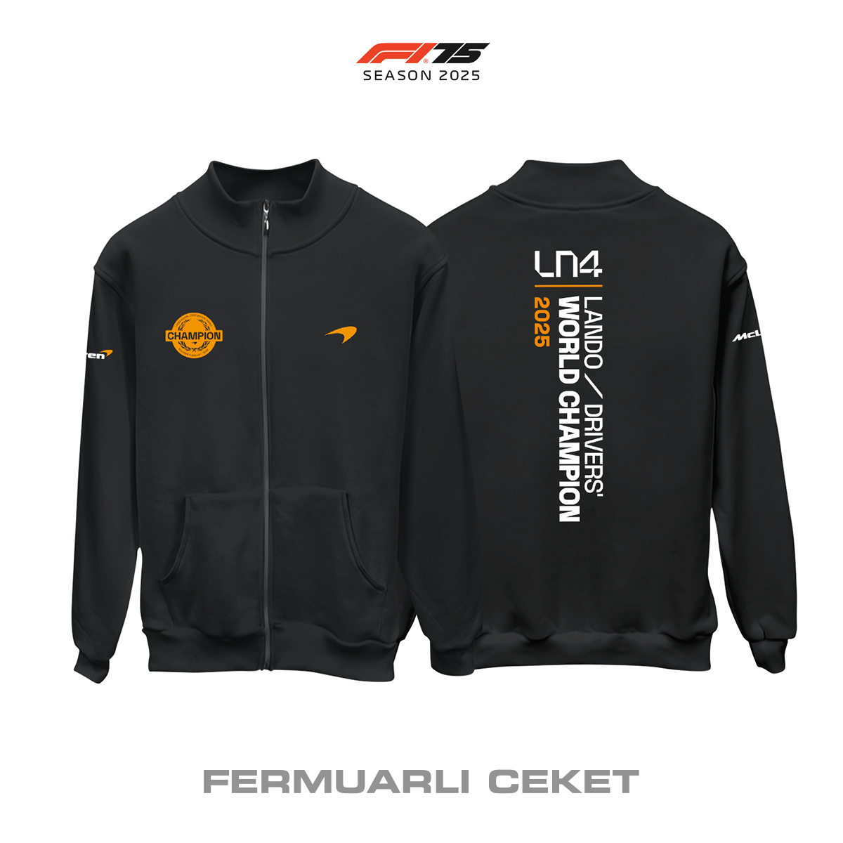 Lando Norris: World Champion 2025 - Black Edition Fermuarlı Ceket