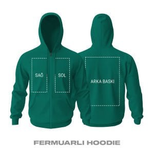 Kişisel Baskı - Petrol Yeşili Fermuarlı Hoodie