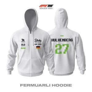 Stake F1 Team: Kick Sauber C45 White Crew Edition 2025 Fermuarlı Hoodie