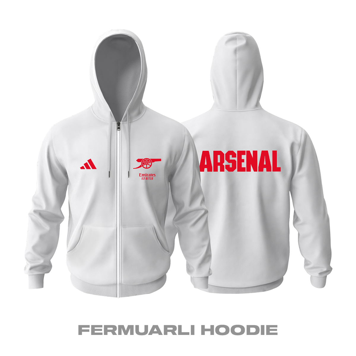 Arsenal: Club Culture Series - White Edition Fermuarlı Hoodie