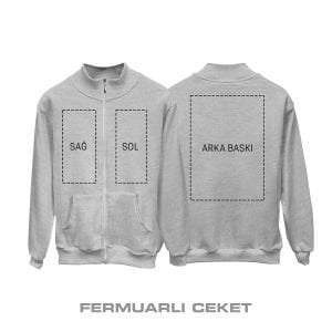 Kişisel Baskı - Gri Fermuarlı Ceket