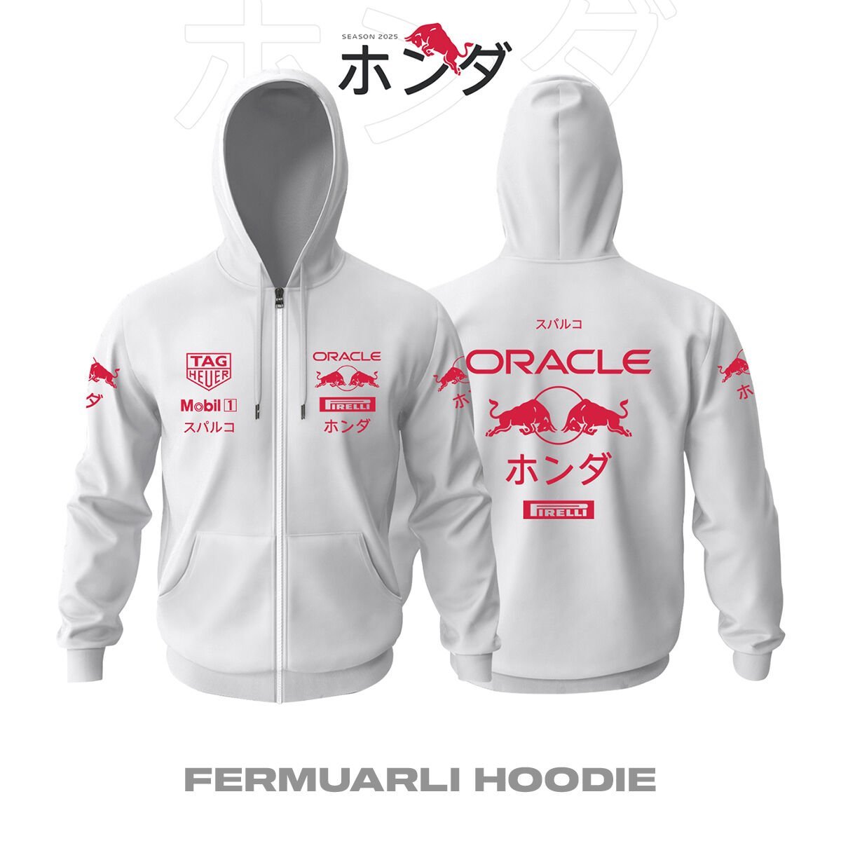 Red Bull Racing: ホンダ - #Japanese GP 2025 - WHITE 白 Fermuarlı Hoodie