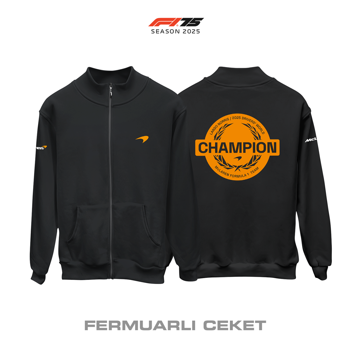 Lando Norris: World Champion 2025 - Black Edition v2 Fermuarlı Ceket