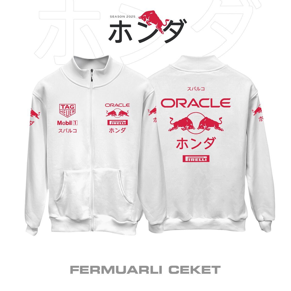 Red Bull Racing: ホンダ - #Japanese GP 2025 - WHITE Fermuarlı Ceket