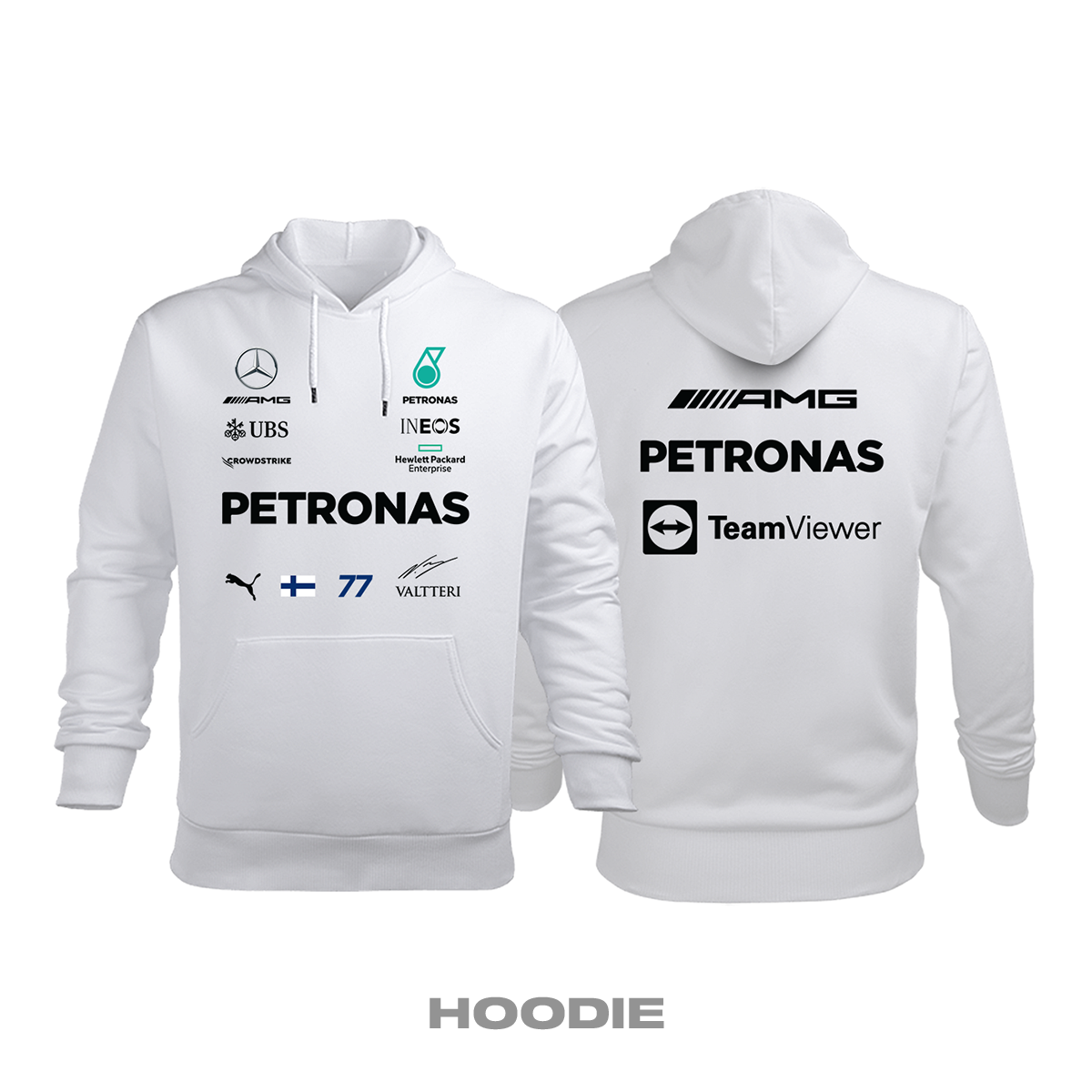 AMG Petronas F1 Team: White Edition 2021 Kapüşonlu Hoodie 2XL