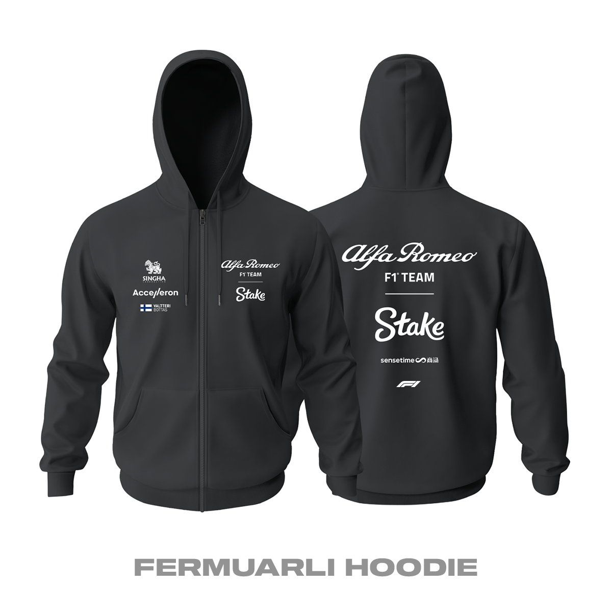Alfa Romeo Racing: Black Edition 2023 Fermuarlı Kapüşonlu Hoodie