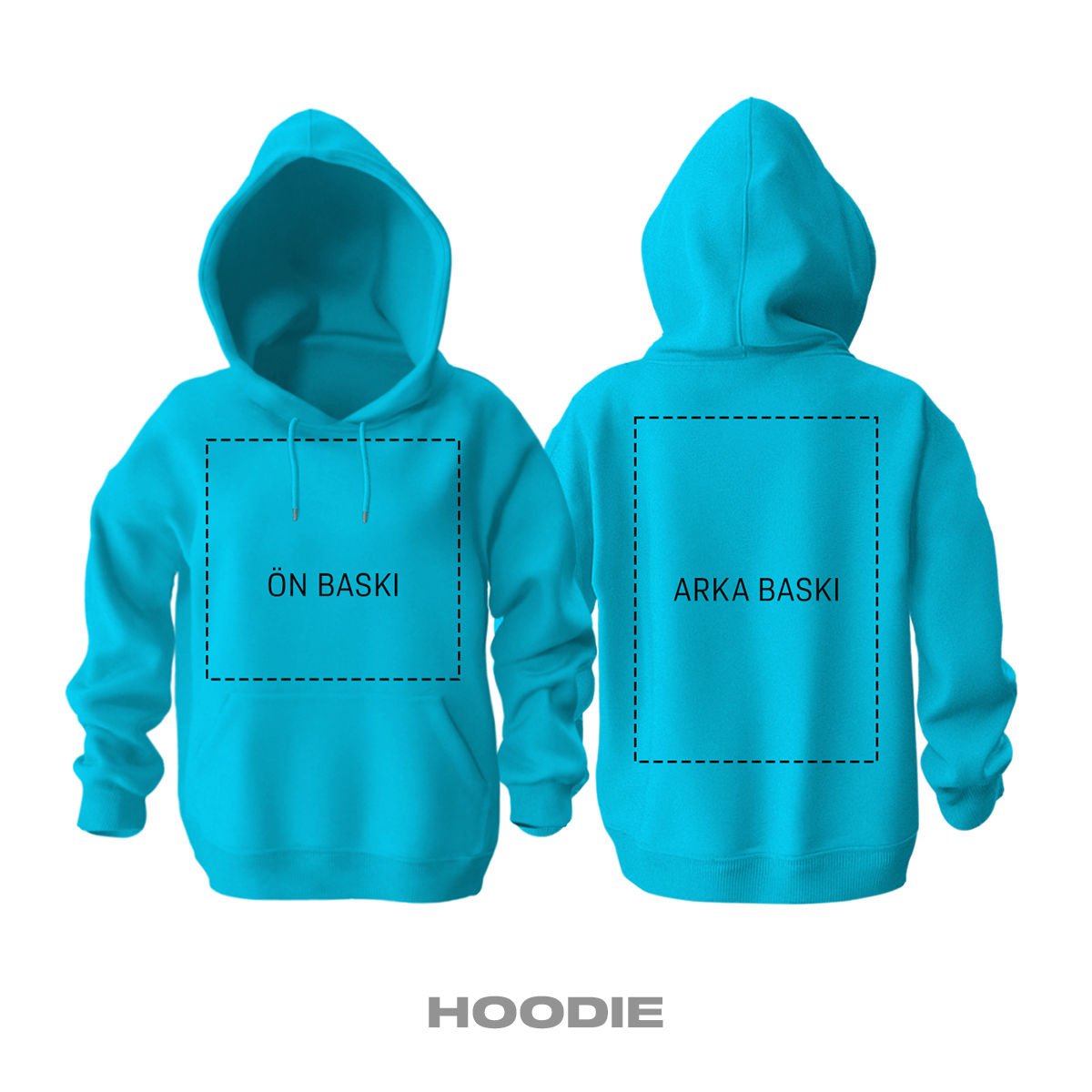 Kişisel Baskı - Turkuaz Kapüşonlu Hoodie