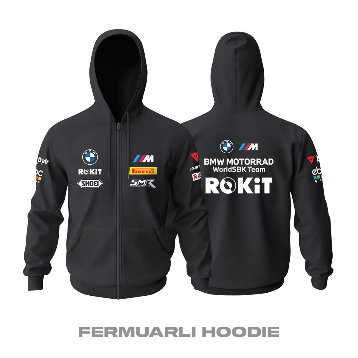 BMW ROKIT: Motorrad Team - Black Edition 2024/2025 Fermuarlı Kapüşonlu Hoodie