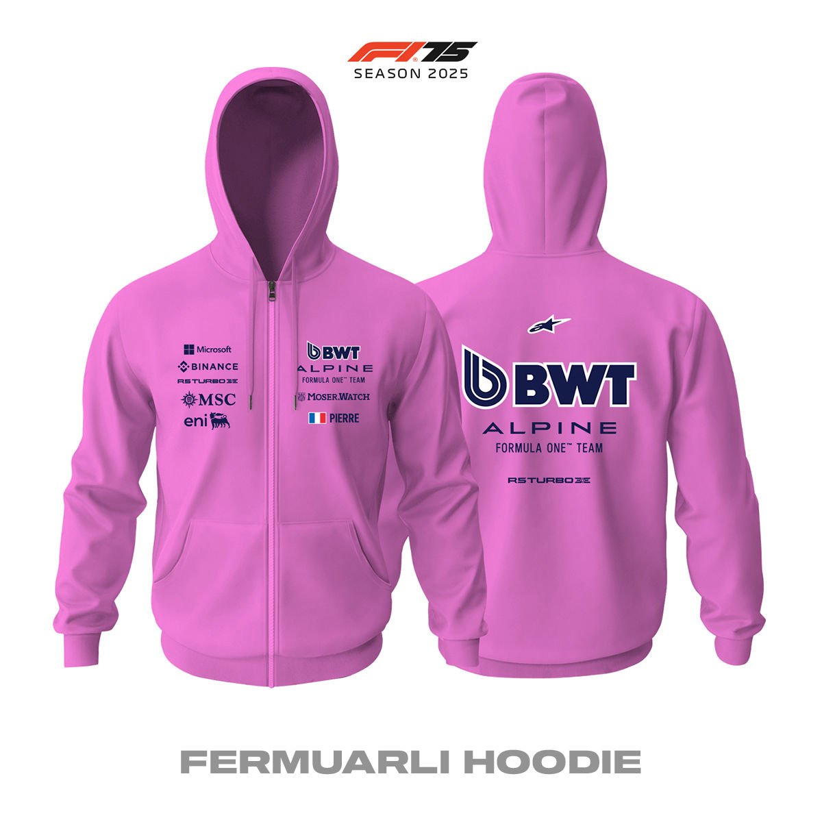 Alpine F1 Team: A525 - Pink Edition 2025 Fermuarlı Hoodie
