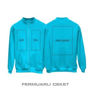 Kişisel Baskı - Turkuaz Fermuarlı Ceket