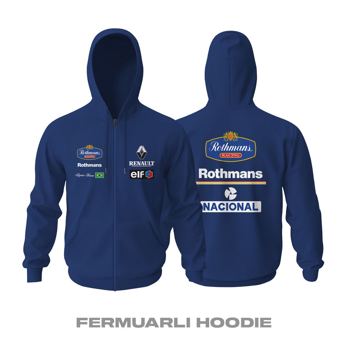 Ayrton Senna: 1994 Williams Rothmans - Navy Edition Fermuarlı Kapüşonlu Hoodie