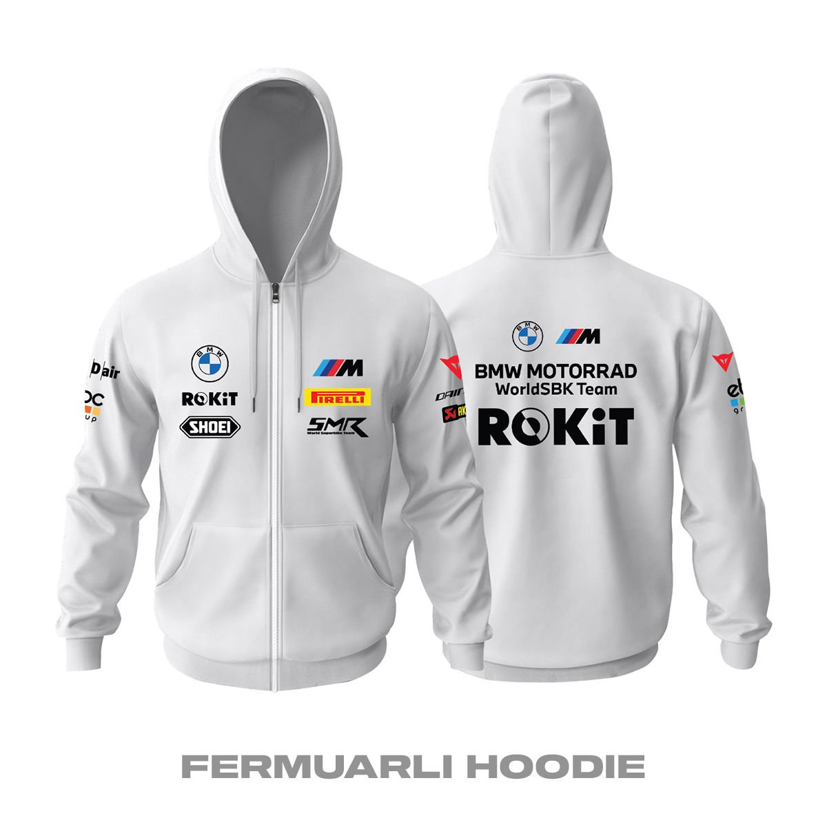 BMW ROKIT: Motorrad Team - White Edition 2024/2025 Fermuarlı Kapüşonlu Hoodie