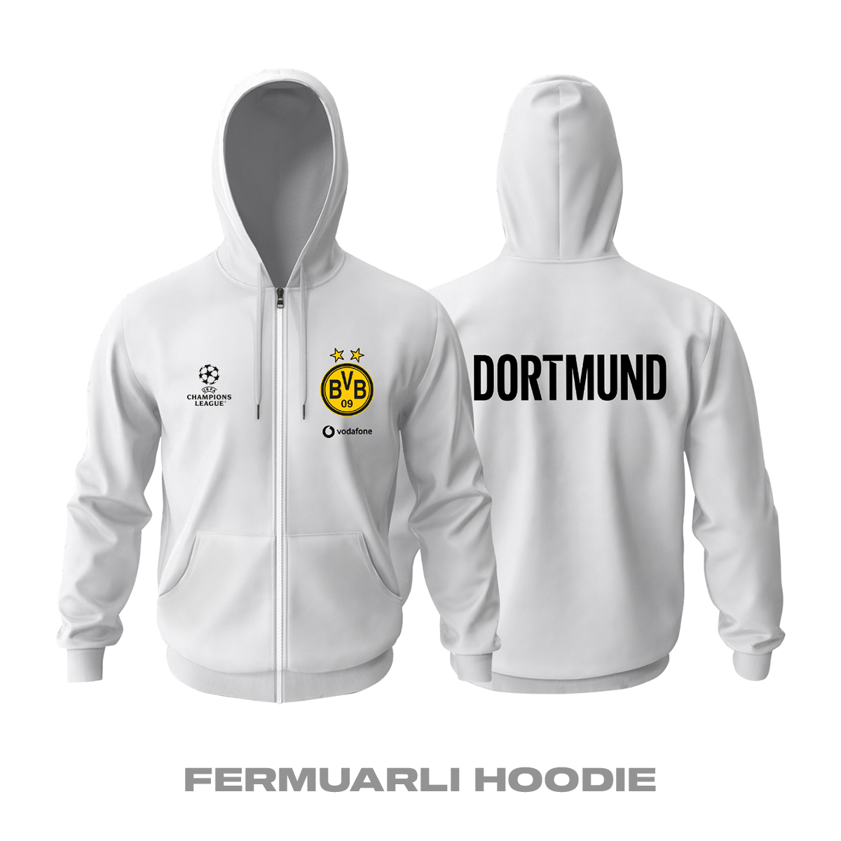 Dortmund: Club Culture Series - White Edition Fermuarlı Hoodie