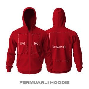Kişisel Baskı - Kırmızı Fermuarlı Hoodie