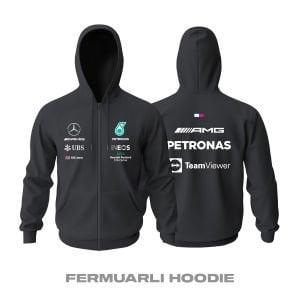 AMG Petronas F1 Team: Black Edition 2023 Fermuarlı Kapüşonlu Hoodie