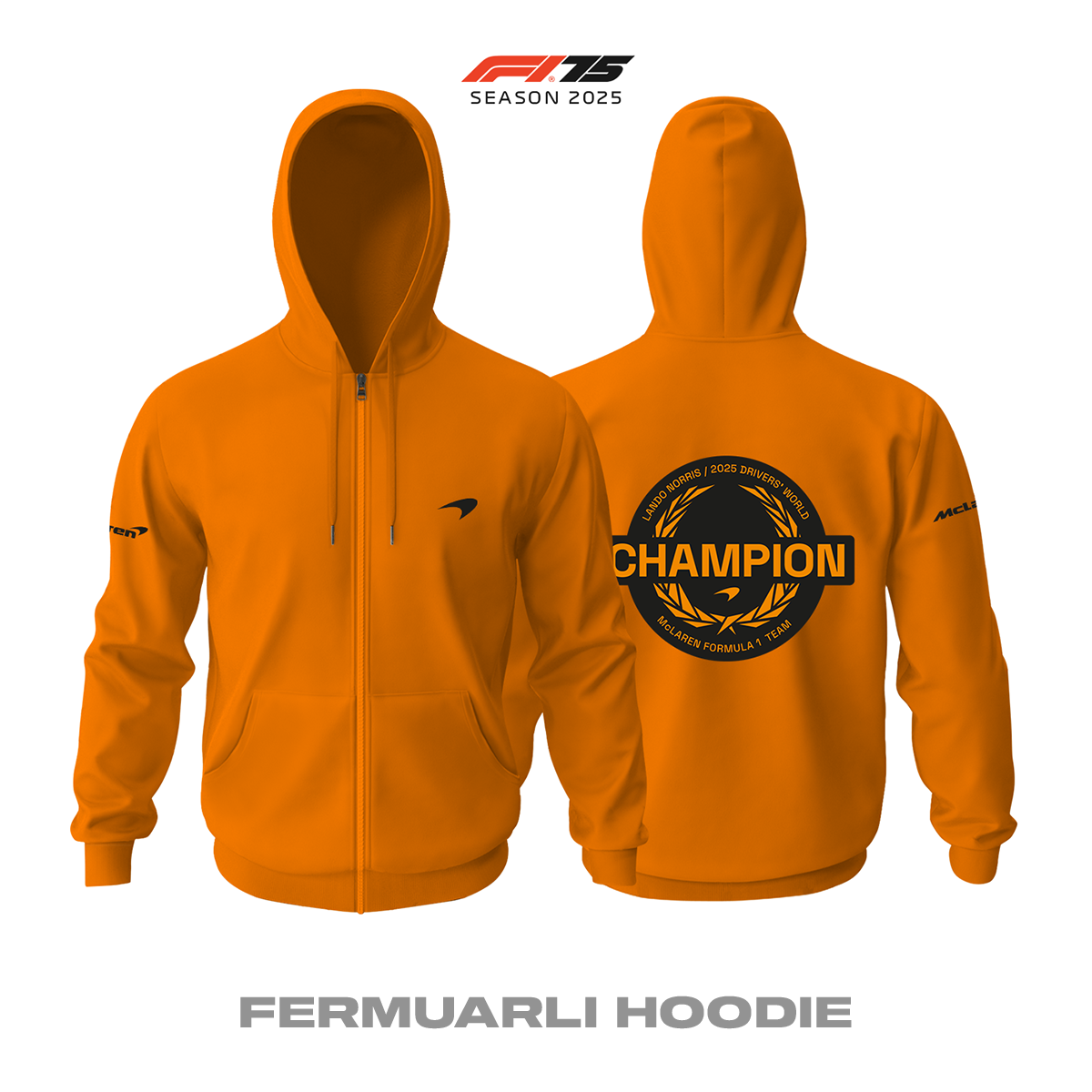 Lando Norris: World Champion 2025 - Orange Edition v2 Fermuarlı Hoodie