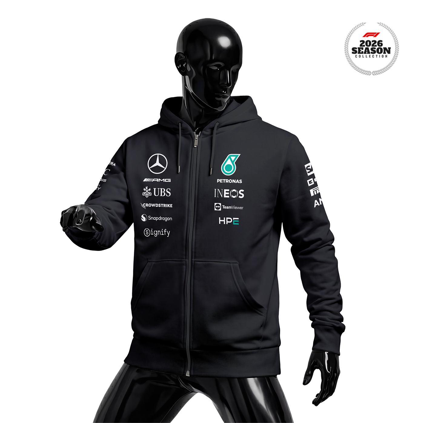 Petronas F1 Team: W17 Merch Edition - Black 2026 Fermuarlı Hoodie