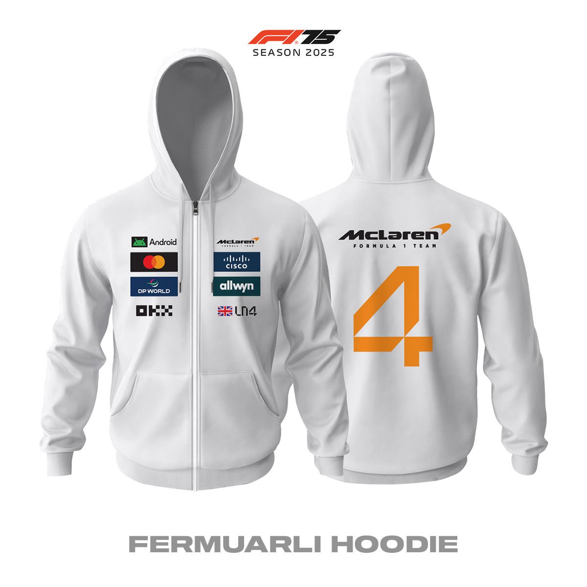 McLaren F1 Team: MCL39 White Edition 2025 Fermuarlı Hoodie