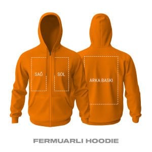 Kişisel Baskı - Turuncu Fermuarlı Hoodie