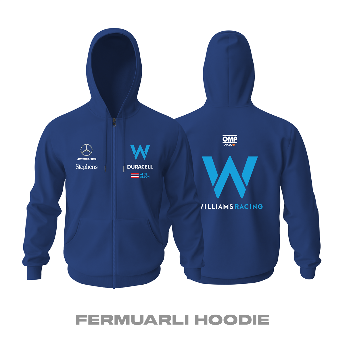 Williams Racing: Navy Edition 2023 Fermuarlı Kapüşonlu Hoodie