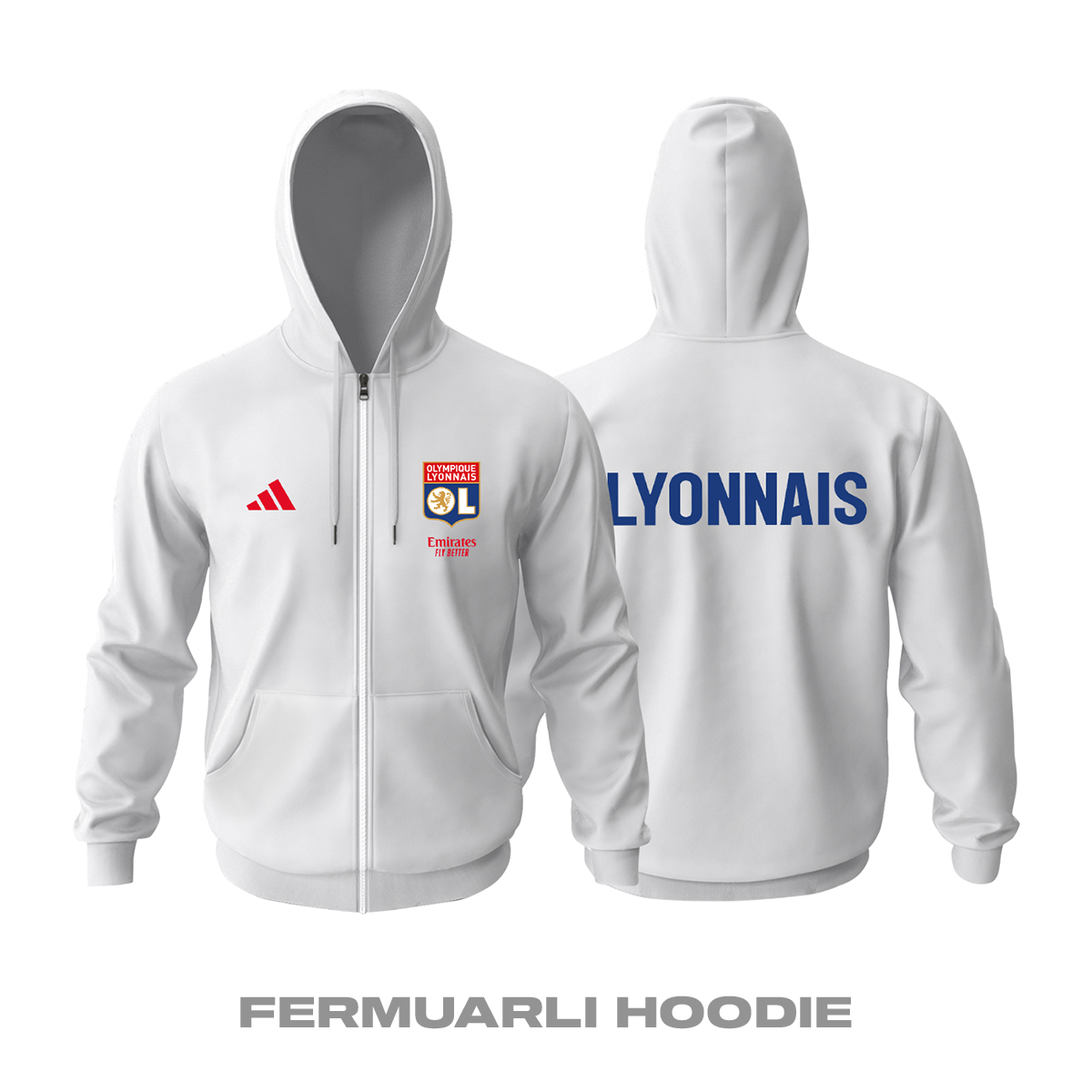 Lyonnais: Club Culture Series - White Edition Fermuarlı Hoodie