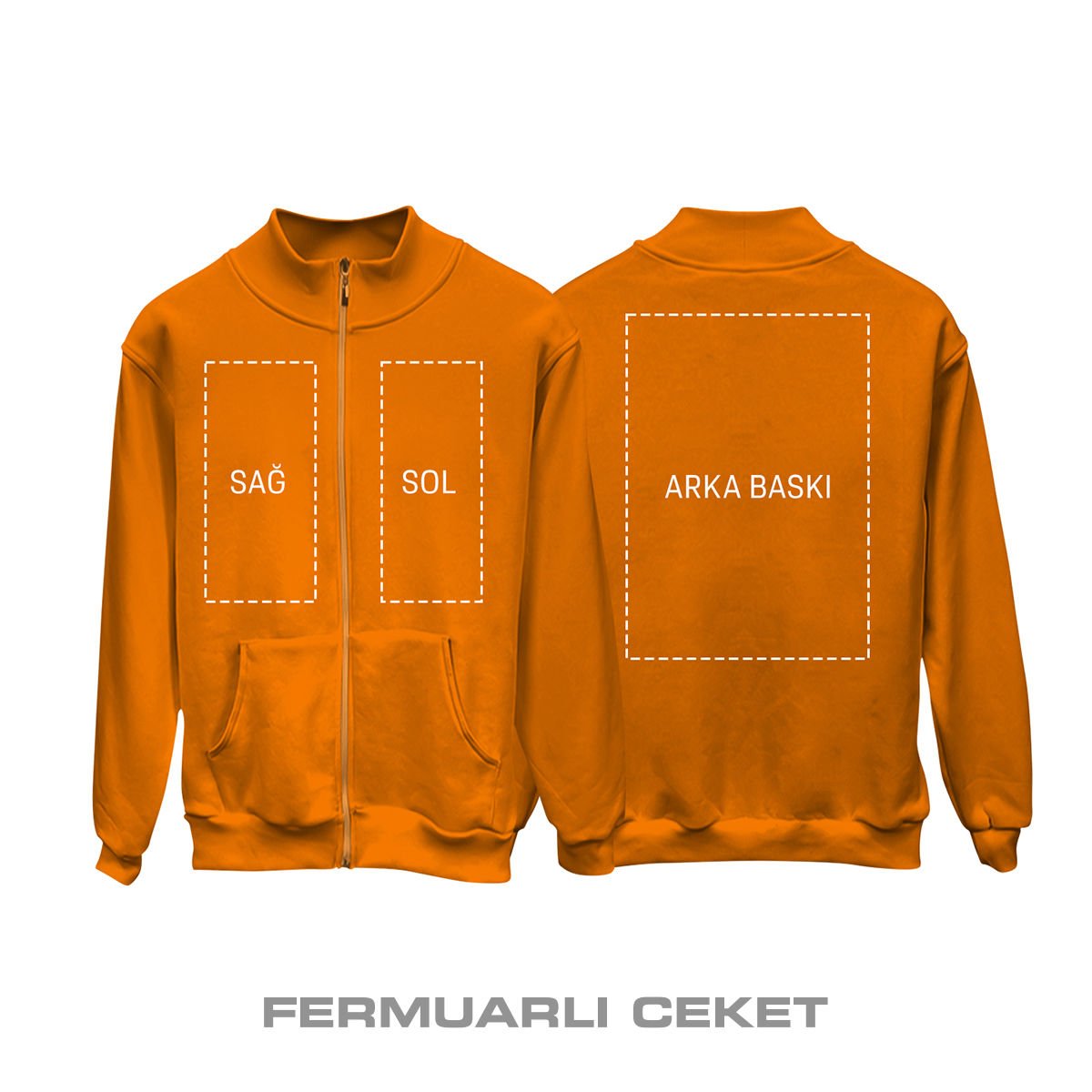 Kişisel Baskı - Turuncu Fermuarlı Ceket