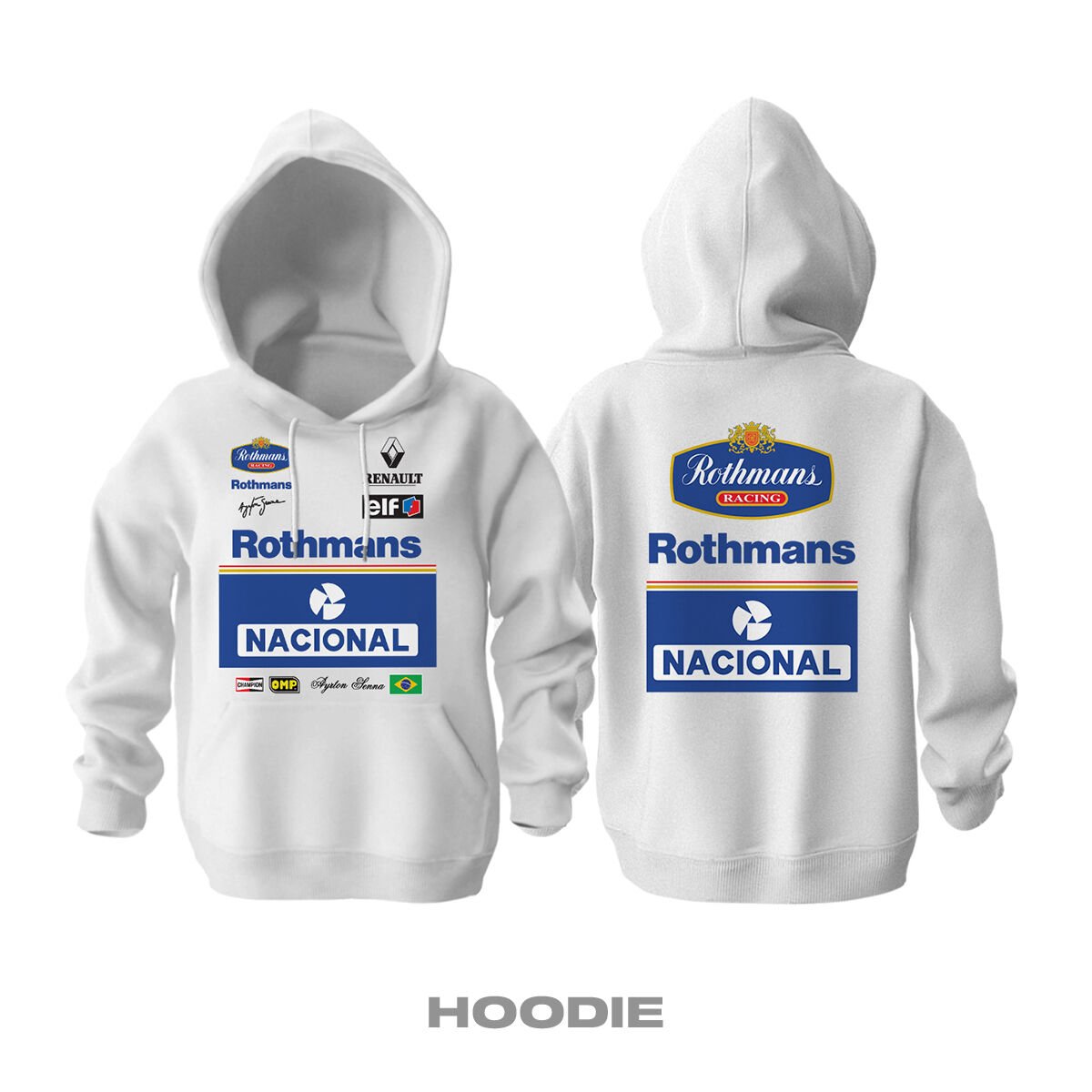 Ayrton Senna: 1994 Williams Rothmans - White Edition Kapüşonlu Hoodie