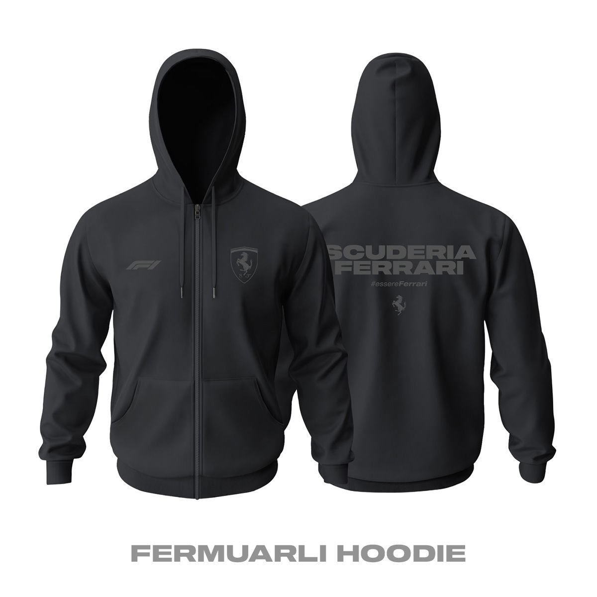 Scuderia Ferrari: Black Edition Fermuarlı Kapüşonlu Hoodie