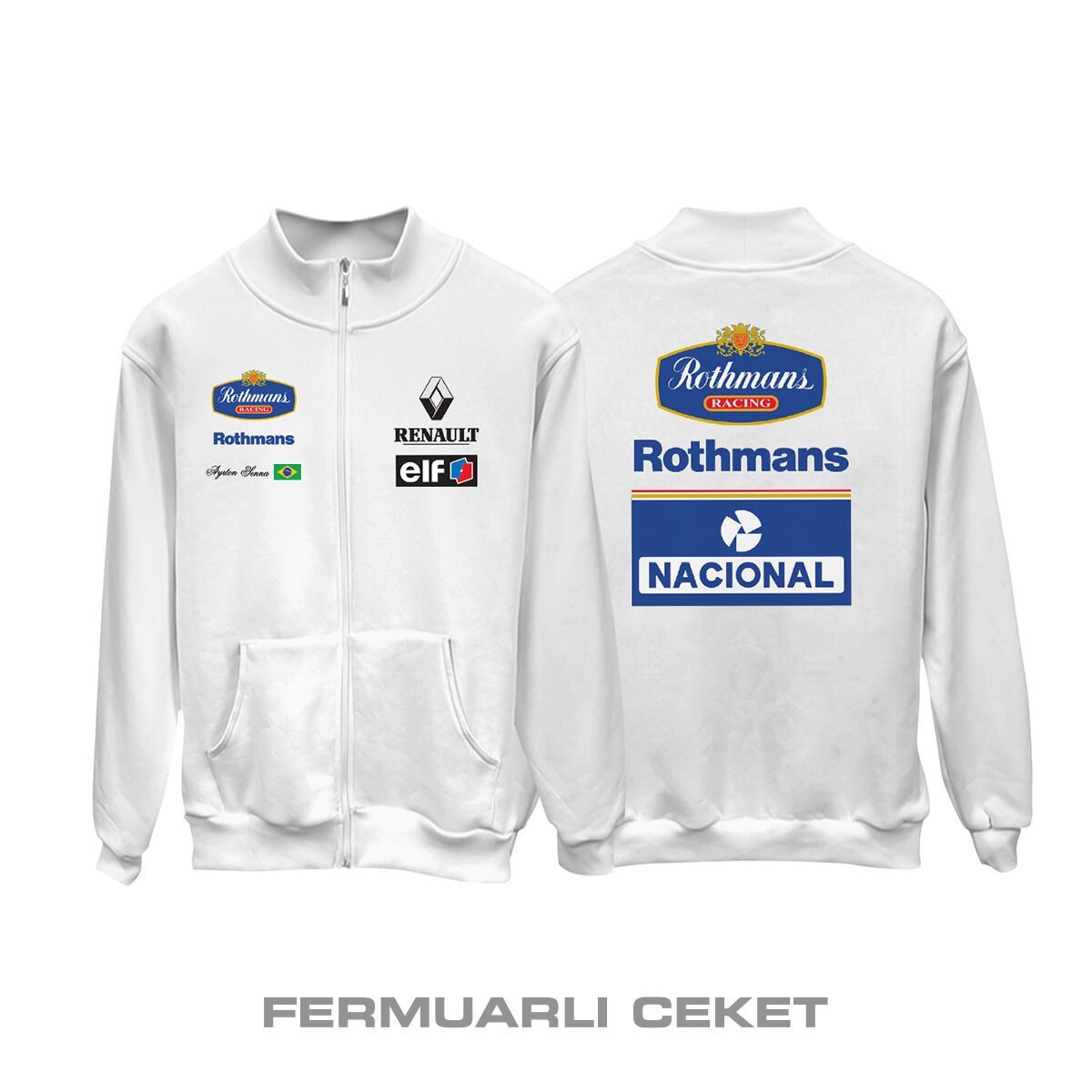 Ayrton Senna: 1994 Williams Rothmans - White Edition Fermuarlı Ceket