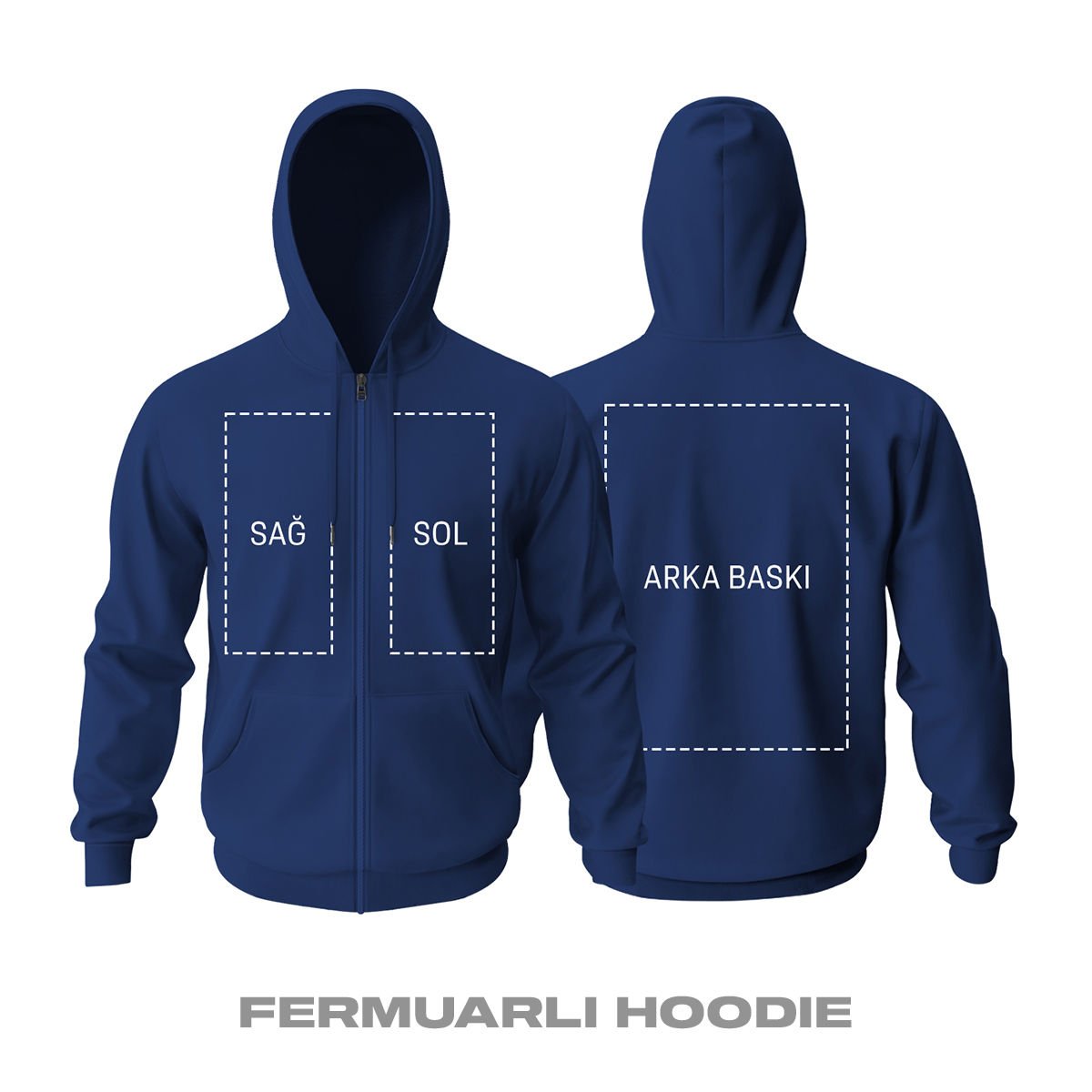 Kişisel Baskı - Lacivert Fermuarlı Hoodie