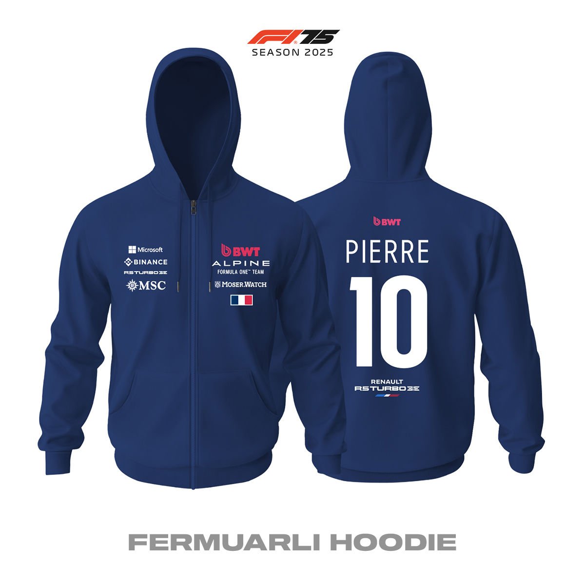 Alpine F1 Team: A525 - Navy Crew Edition 2025 Fermuarlı Hoodie