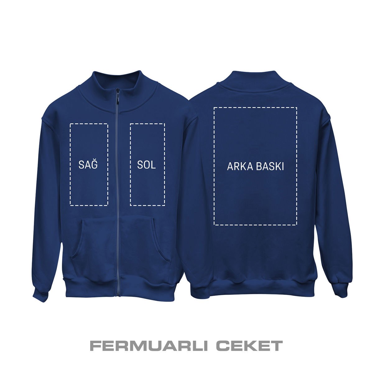 Kişisel Baskı - Lacivert Fermuarlı Ceket