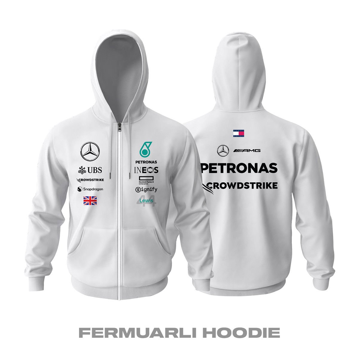 AMG Petronas F1 Team: W15 White Edition Fermuarlı Hoodie
