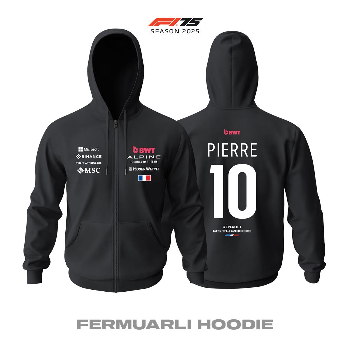 Alpine F1 Team: A525 - Black Crew Edition 2025 Fermuarlı Hoodie