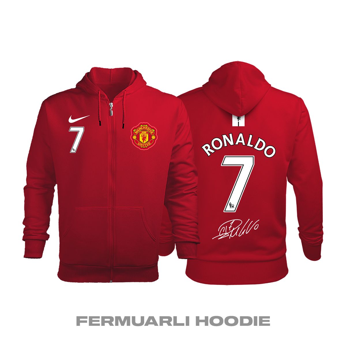 Manchester United: Home Edition 2007/2008 Fermuarlı Kapüşonlu Hoodie