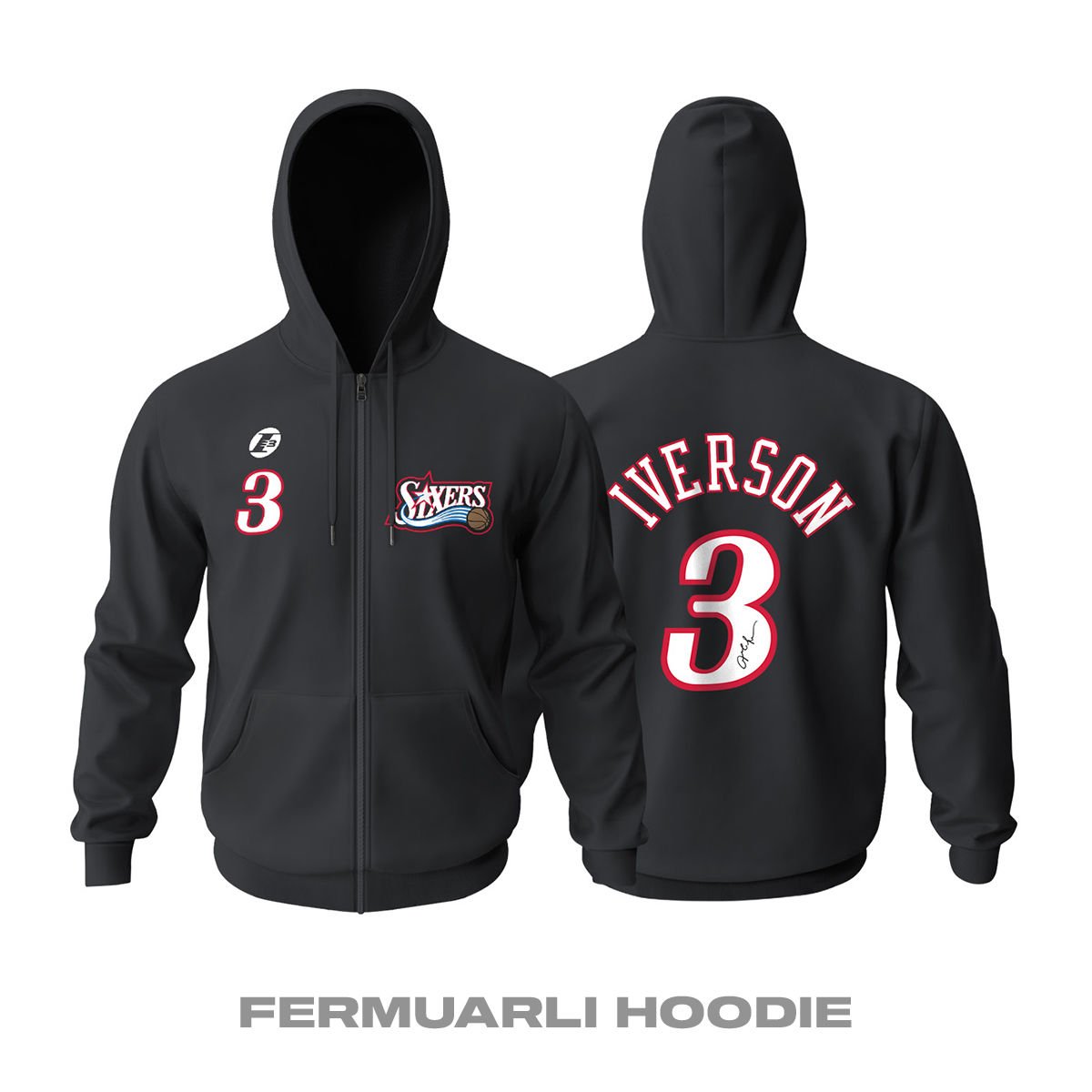 Philadelphia 76ers: Retro Edition - Black Fermuarlı Hoodie