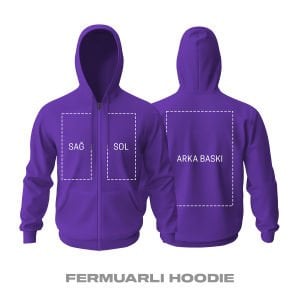 Kişisel Baskı - Mor Fermuarlı Hoodie