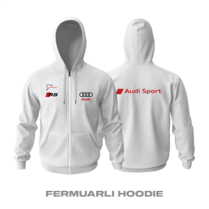 Audi: RS White Edition 2023 Fermuarlı Kapüşonlu Hoodie
