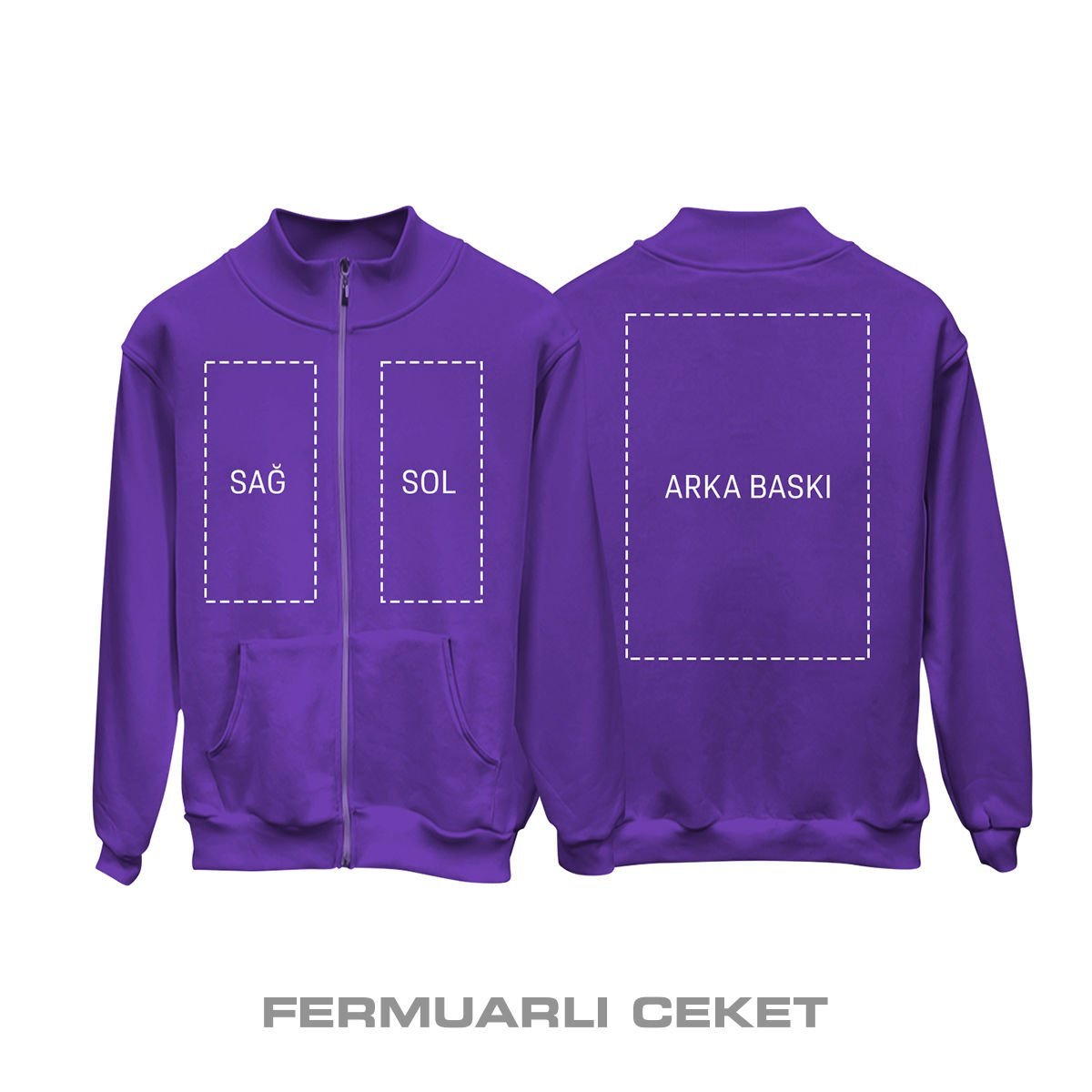 Kişisel Baskı - Mor Fermuarlı Ceket