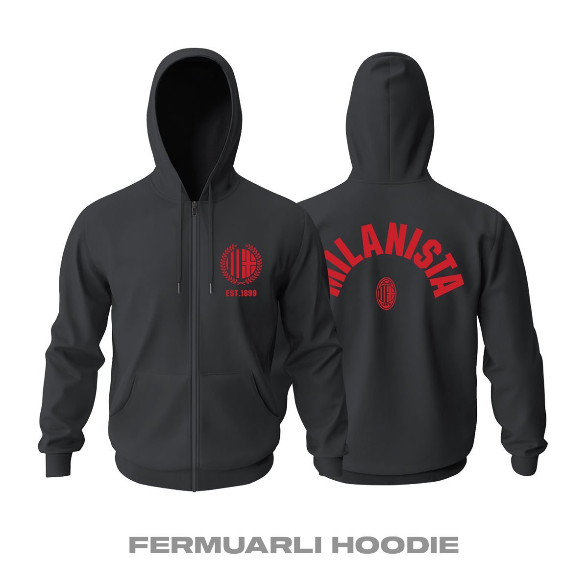ACMilan: MILANISTA 2025 - Black Edition Fermuarlı Kapüşonlu Hoodie