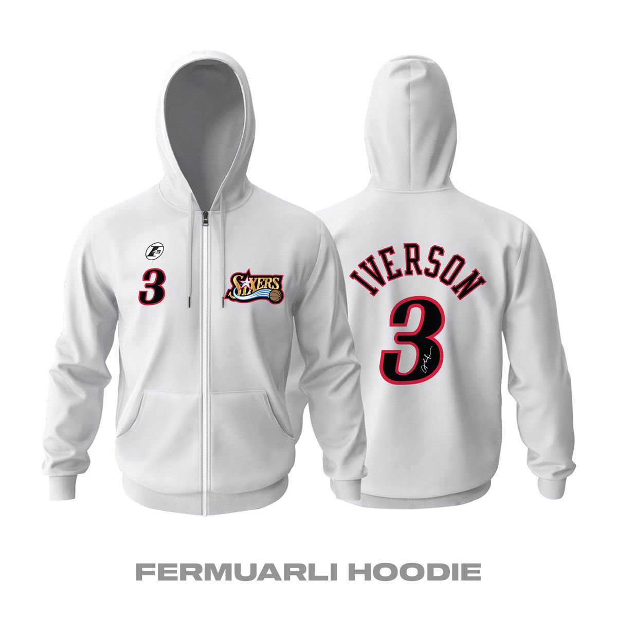 Philadelphia 76ers: Retro Edition - White Fermuarlı Hoodie