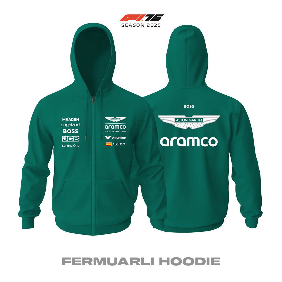 Aston Martin F1 Team: AMR25 Green Edition 2025 Fermuarlı Hoodie