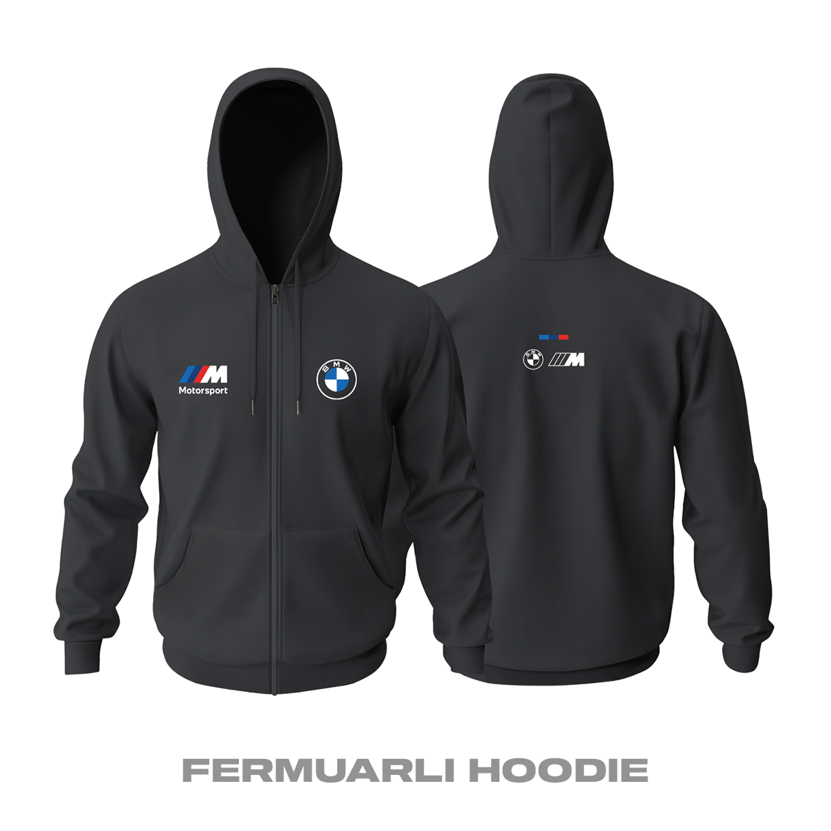 Bmw: M Motosport Black Edition 2023 Fermuarlı Kapüşonlu Hoodie