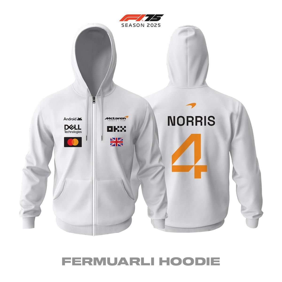 McLaren F1 Team: MCL39 White Crew Edition 2025 Fermuarlı Hoodie