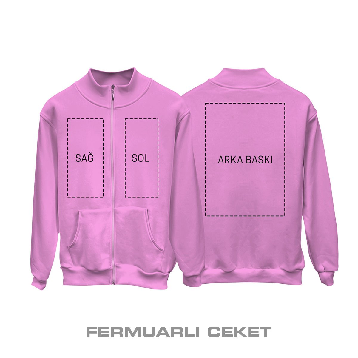 Kişisel Baskı - Pembe Fermuarlı Ceket