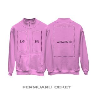 Kişisel Baskı - Pembe Fermuarlı Ceket