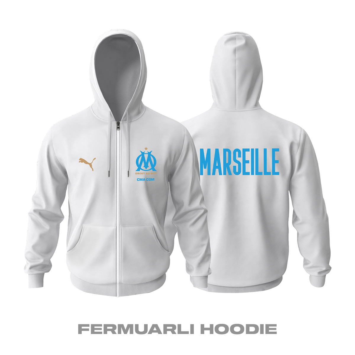 Marseille: Club Culture Series - White Edition Fermuarlı Hoodie